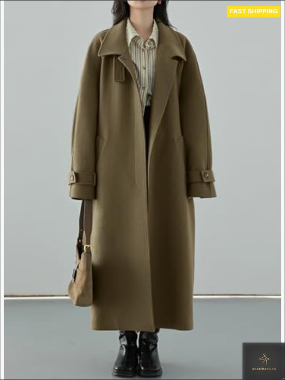 Wool Pea Coat Long Sleeve Overcoat Business Work Office Classic Winter Coat - Picture 2 of 6